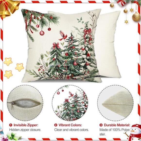 Christmas Pillow Covers 18x18 Inch Set of 2 Christmas Tree Decorations - Picture 6 of 7
